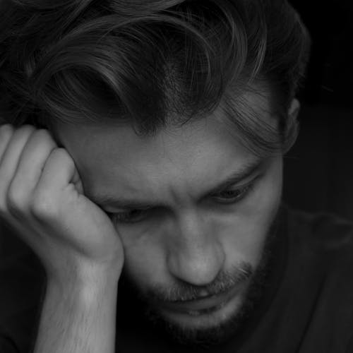 Free Grayscale Photo of Man Looking Problematic Stock Photo
