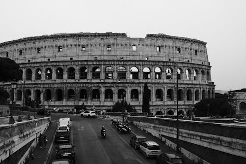 Grayscale Photo of the Colosseum