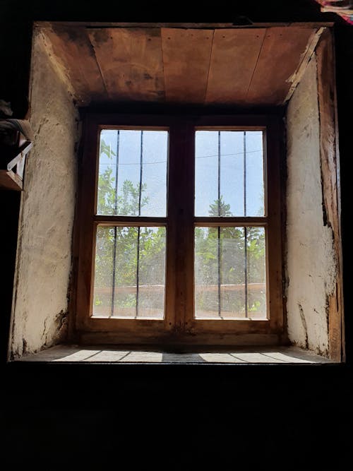 Window in an Abandoned Building Photographed from the Inside 