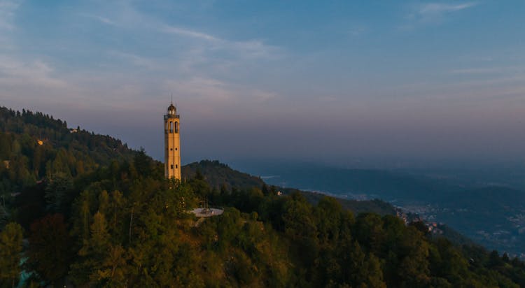 Aerial View Of A Tower On The Mountain