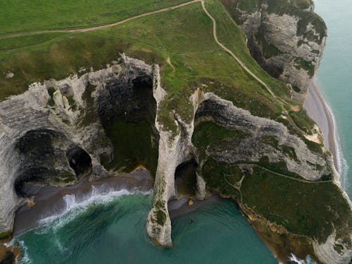 Aerial View of a Cliff Near the Sea