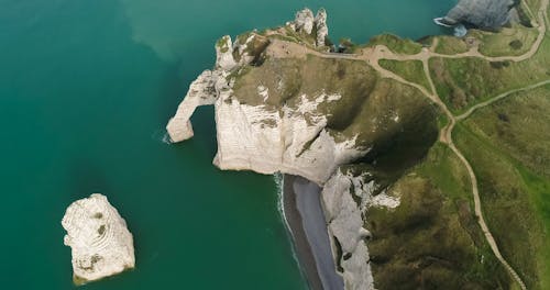 Aerial View of Cliff Near the Sea