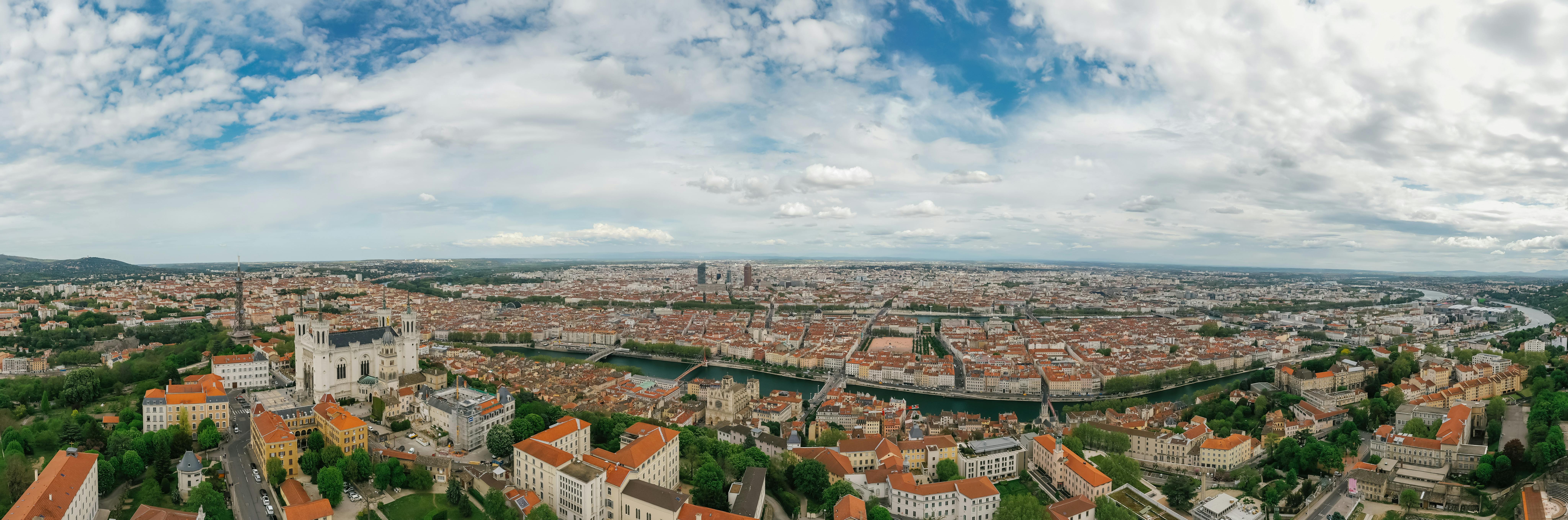 panoramic view of lyon france skyline from above