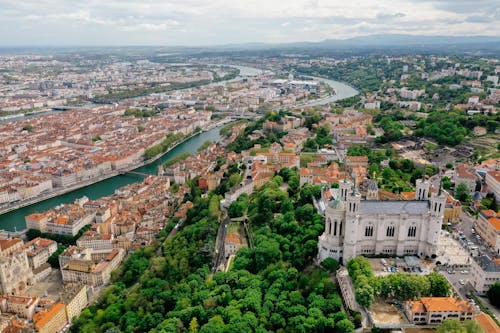 View of the Notre-Dame de Fourviere Basilica in Lyon France
