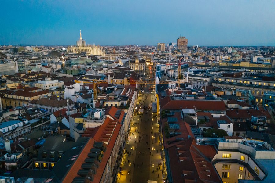 Aerial view of Milan cityscape
