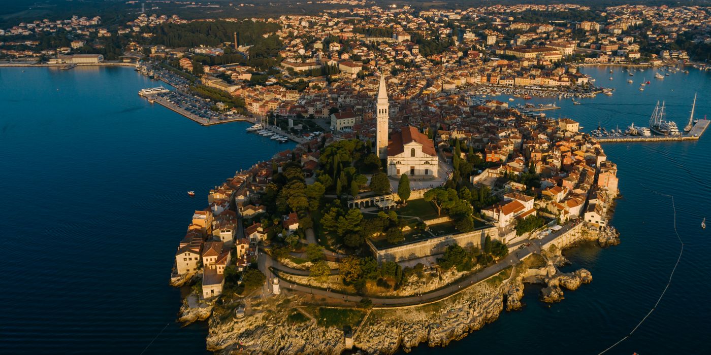 Aerial view of Rovinj old town on the Istrian coast of Croatia