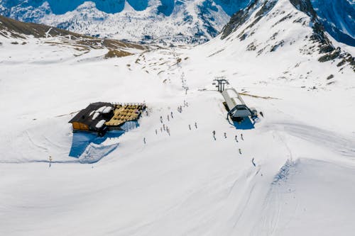 Aerial View Ski Resort Covered with Snow