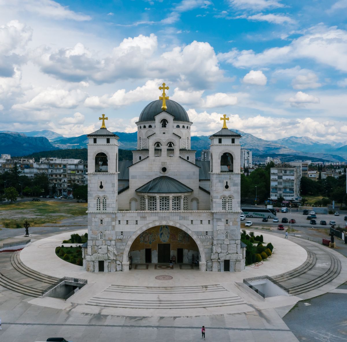 The Orthodox Cathedral of Christ’s Resurrection in Podgorica beneath a cloudy sky
