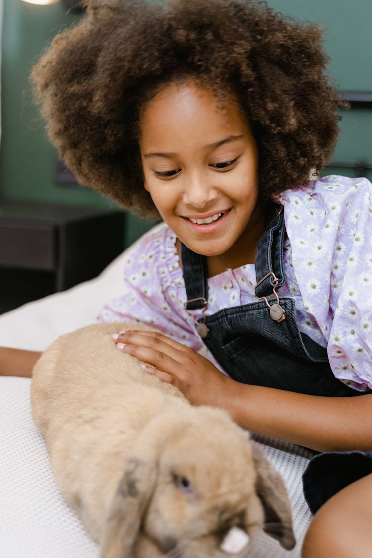 A Girl Petting A Rabbit