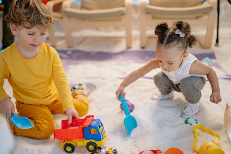 Two Children Playing With Toys