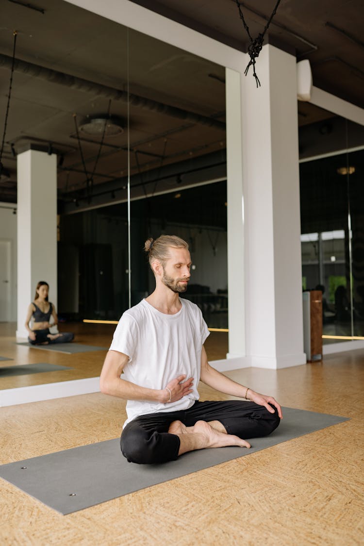 Man Sitting On A Yoga Mat