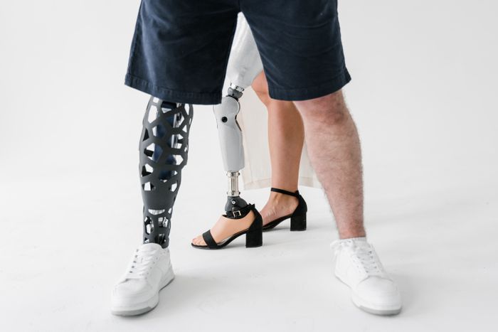 Diverse prosthetic components arranged in a professional manufacturing display