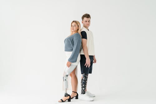 Studio Shoot of a Man and a Woman with Prosthetic Legs