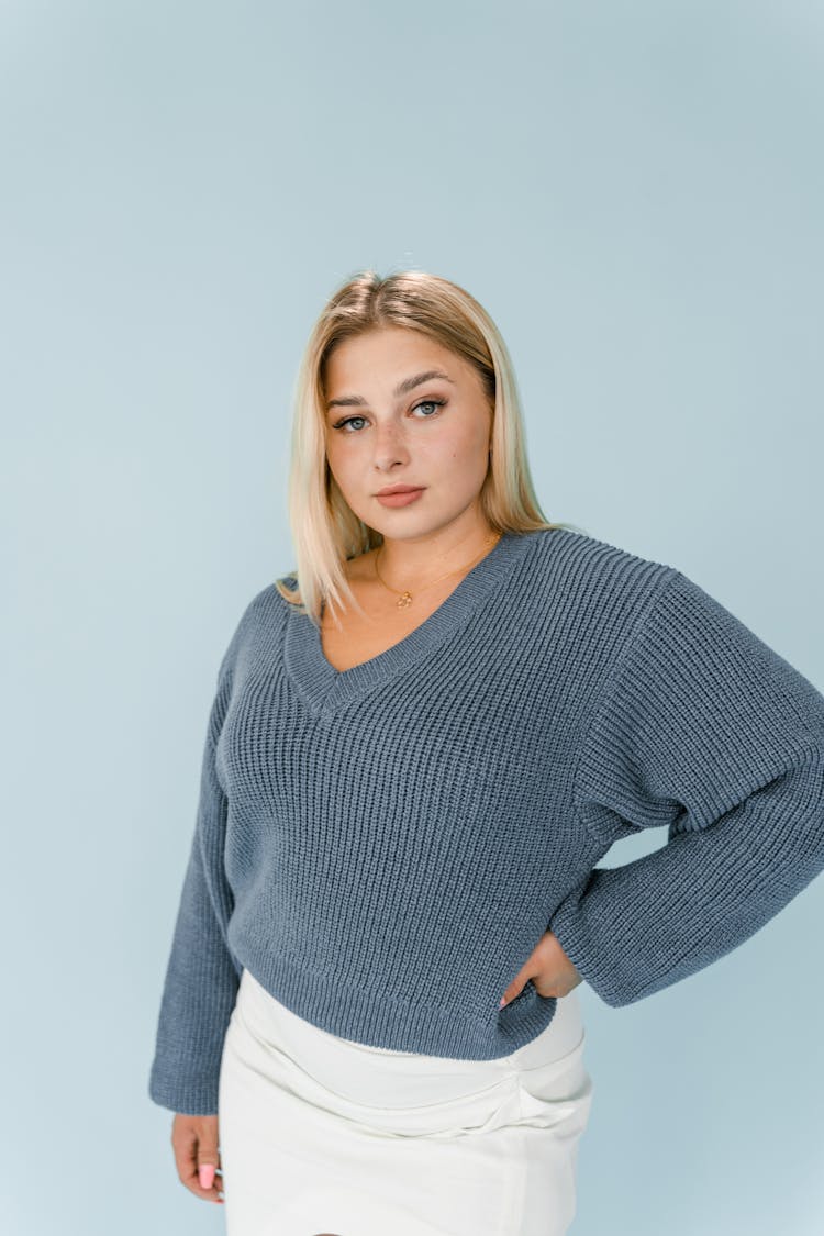 A Woman In Blue Sweater