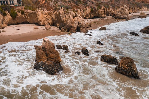 Crashing Waves on Rocky Shore