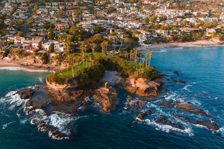 Drone Shot Of Shaws Cove In Orange County, California