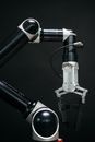 Black and Silver Microphone With Stand