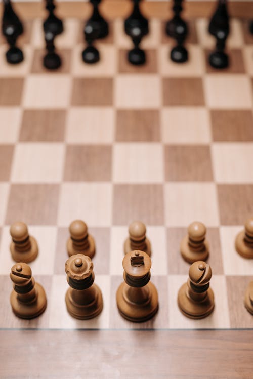 Wooden Chess Pieces on Chessboard