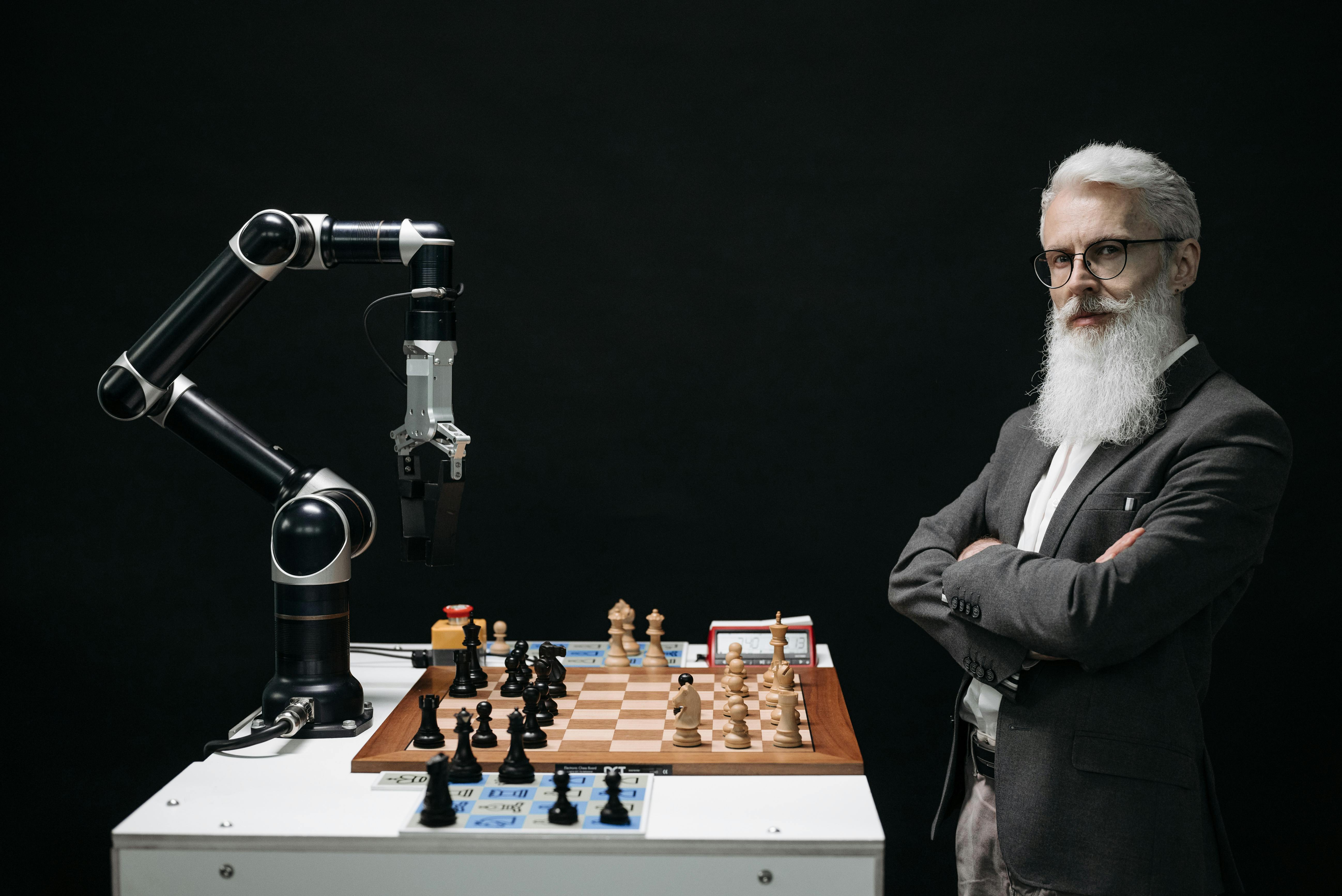 a bearded man playing chess