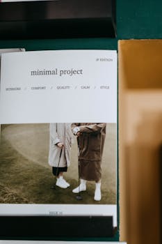 Stylish flat lay of Minimal Project magazine featuring comfort and quality themes.