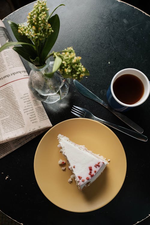 White Sliced Cake on Yellow Ceramic Plate