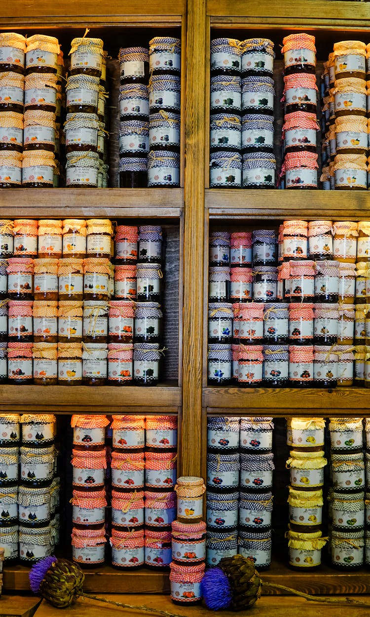 Jars Of Jam On The Shelves 