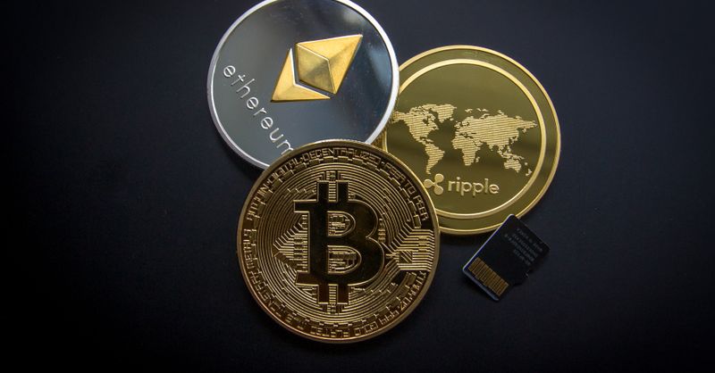Abstract editorial data-visualization illustration in balanced, blue-toned tones representing XRP and the broader cryptocurrency market — crypto scenario analysis.