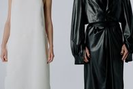 Women in a White Dress and a Black Leather Trench Coat