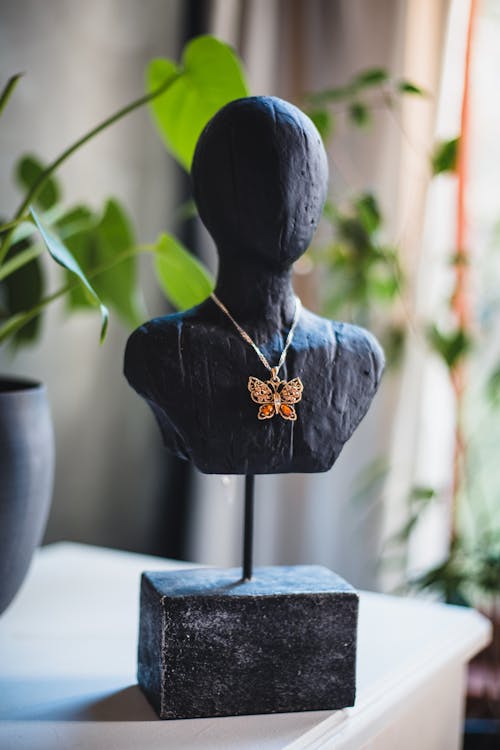 Butterfly Necklace on Black Bust