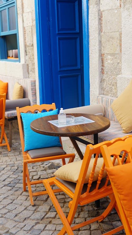 Cafe Patio with Comfortable Chairs with Pillows 