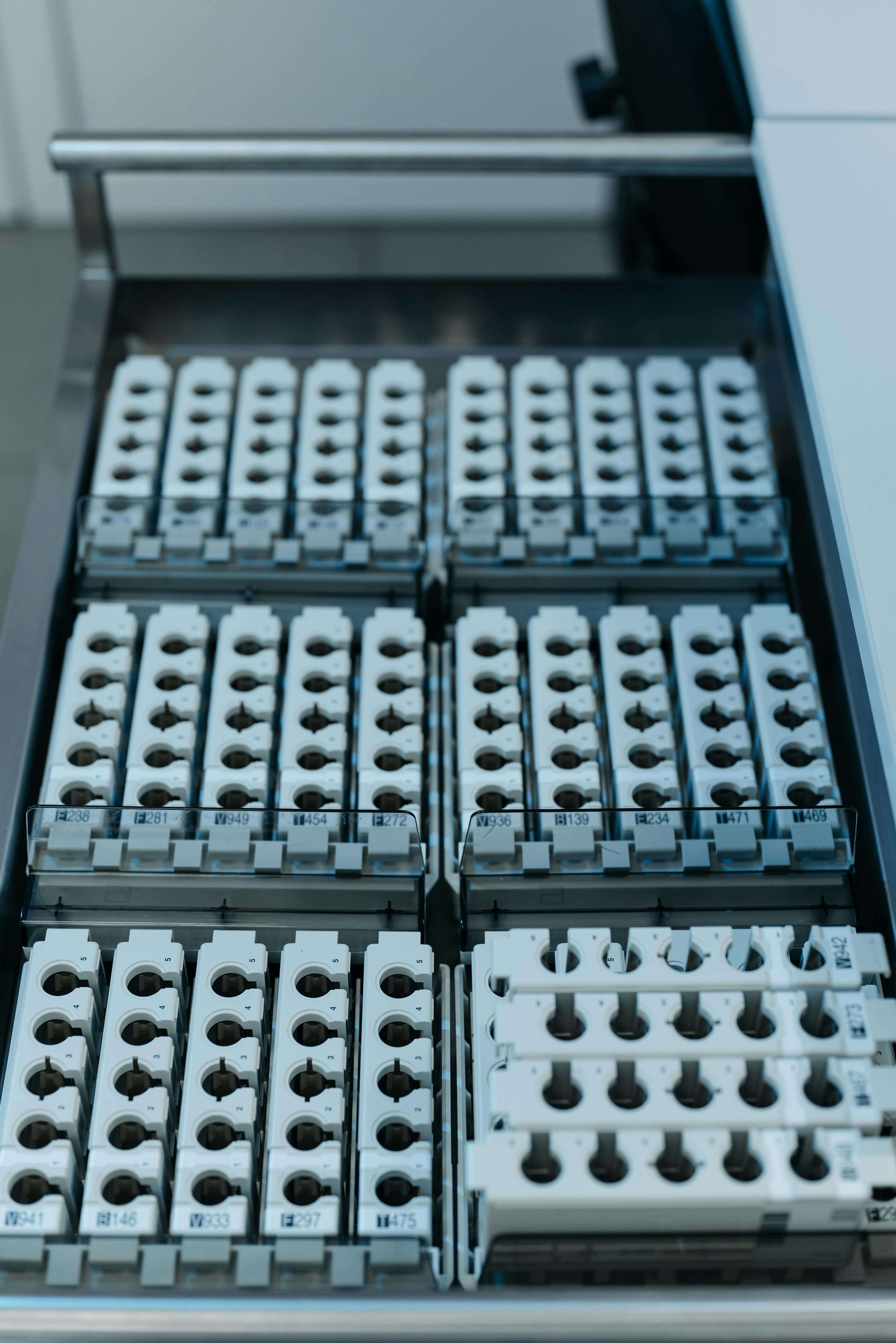 Close-up of clinical laboratory diagnostic equipment and analyzers