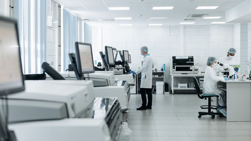 Scientists conducting research in a state-of-the-art laboratory with advanced equipment.