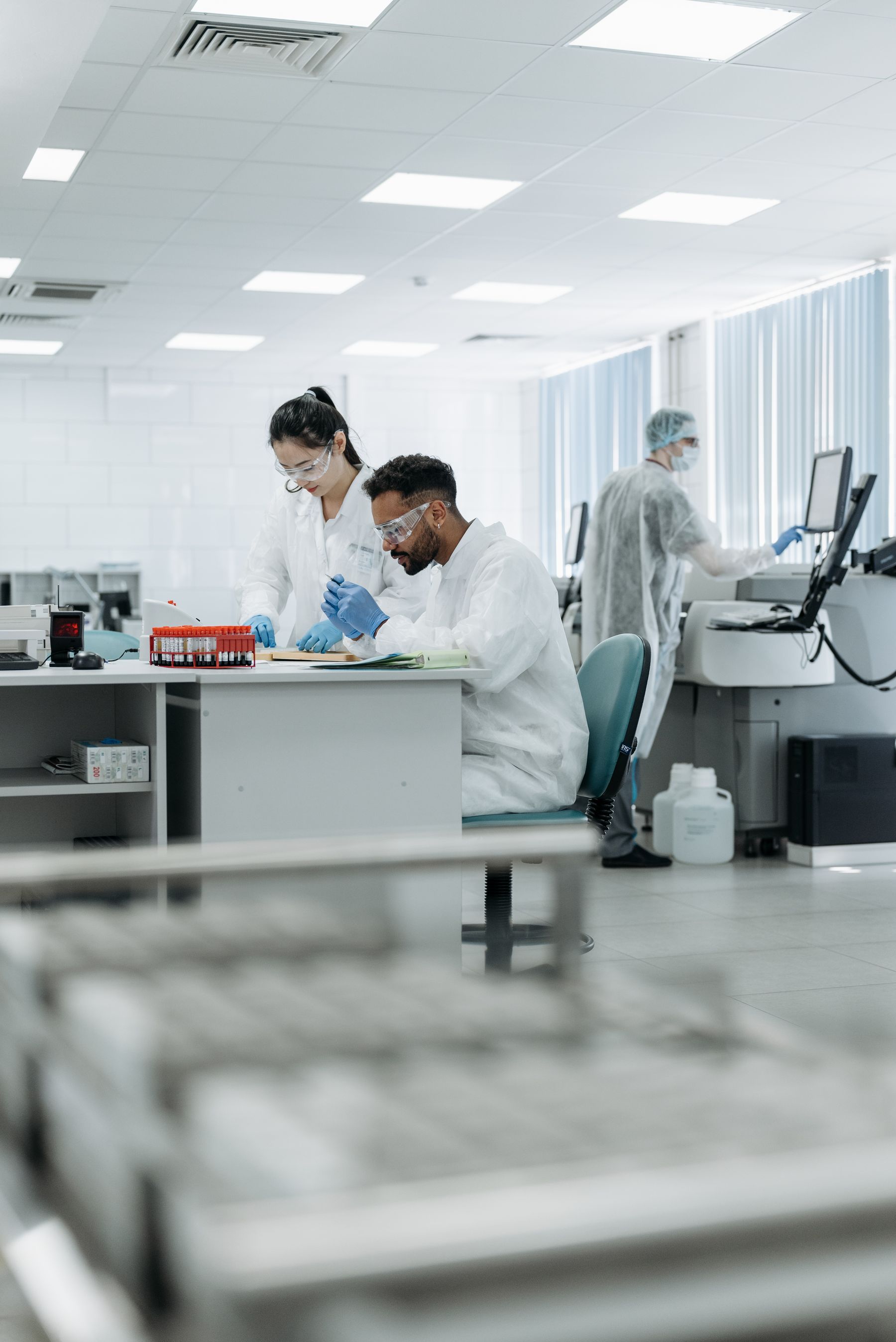 Researchers in a modern medical laboratory