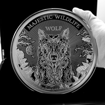 Close-up Photo of Illustration of Wolf in a Round Metal 
