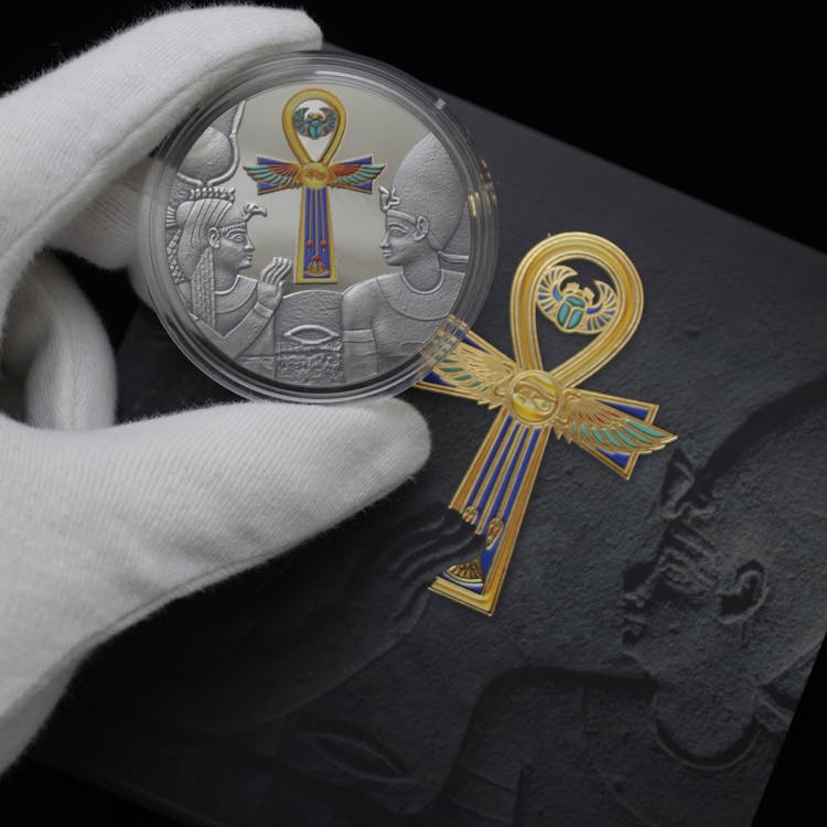 A Silver Coin Designed With Egyptian Ankh