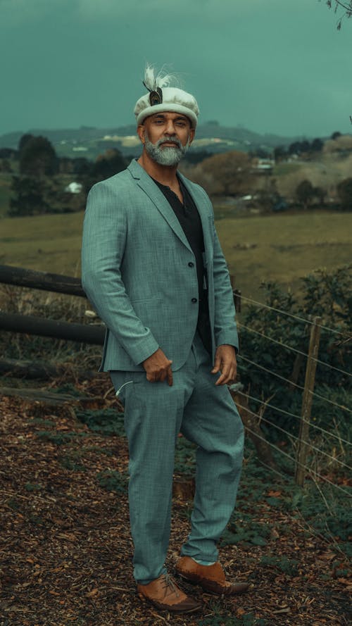 Man in Gray Suit and Headwear