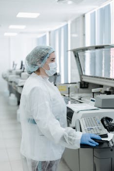 Scientist working with advanced equipment in a modern laboratory setting.