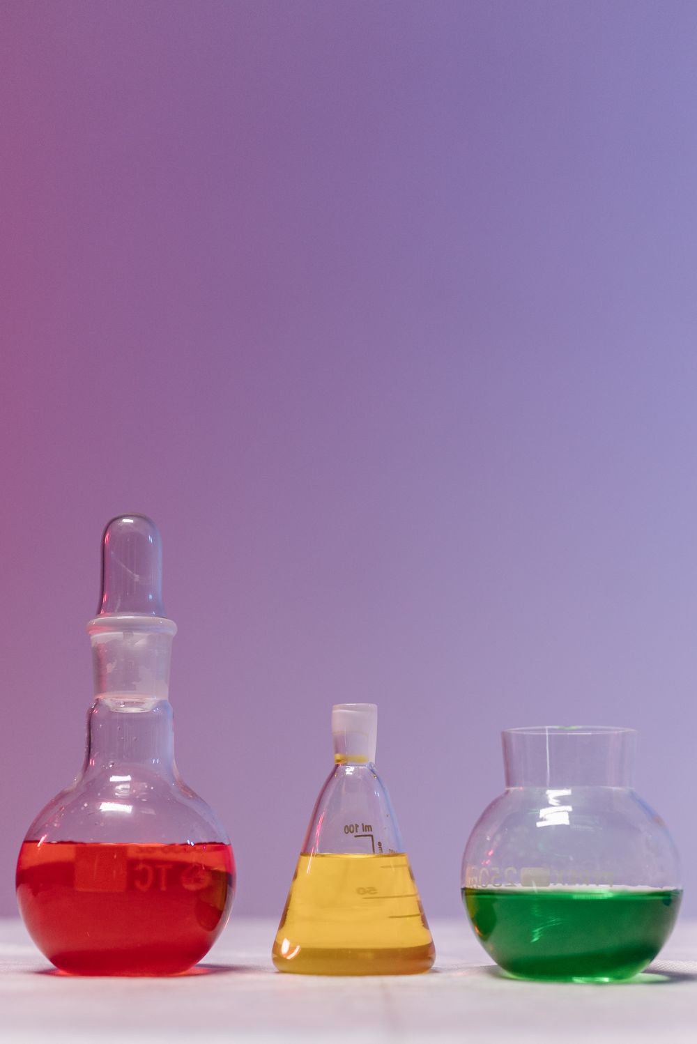 Coloured liquid in laboratory glassware