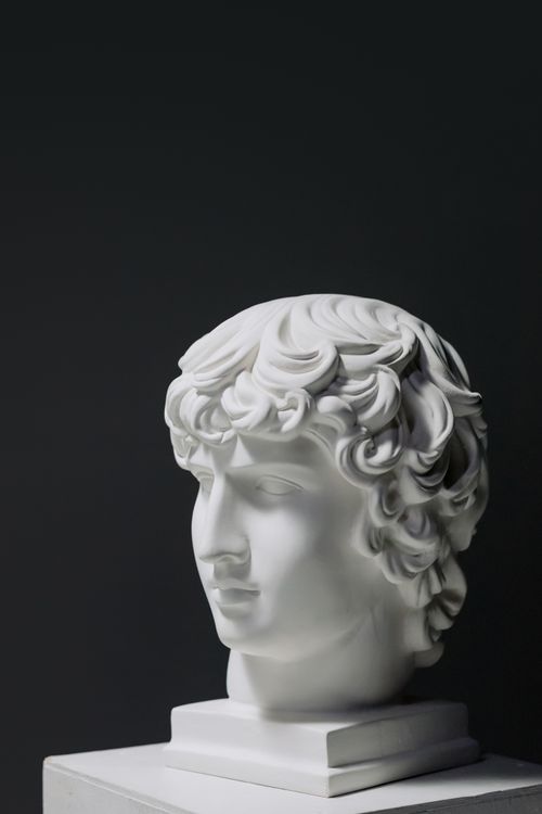 Free Elegant marble bust against a black background, highlighting classical art style. Stock Photo