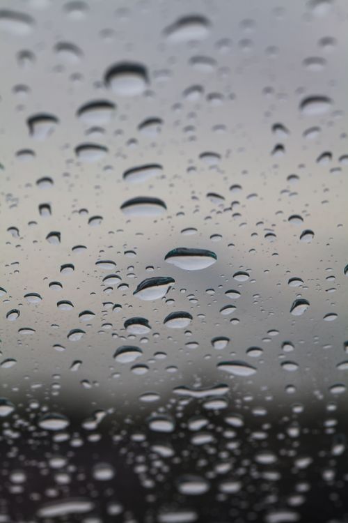 Free A detailed view of raindrops on glass with a blurred outdoor background, creating a serene mood. Stock Photo
