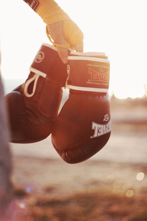 Free Person holding a Pair of Boxing Gloves Stock Photo