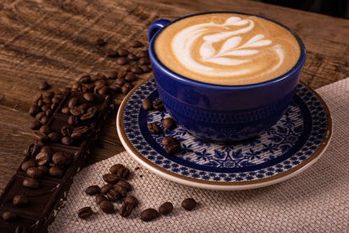 Blue Ceramic Cup with Coffee