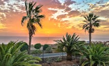 西班牙拉奥罗托瓦的日落、棕榈树和海景美丽动人