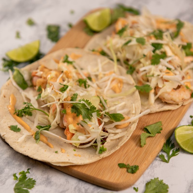 Pan-Seared Shrimp Tacos with Lime Crema