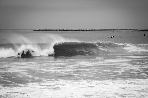 Grayscale Photo of Ocean Waves