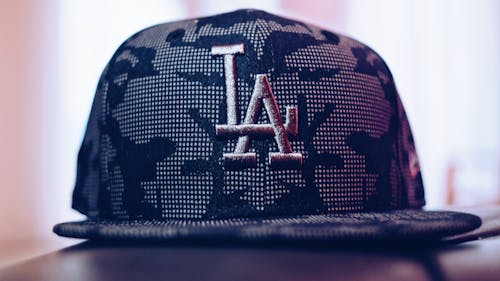 Free Gray and Black La Embroidered Fitted Cap Stock Photo
