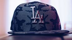 Gray and Black La Embroidered Fitted Cap
