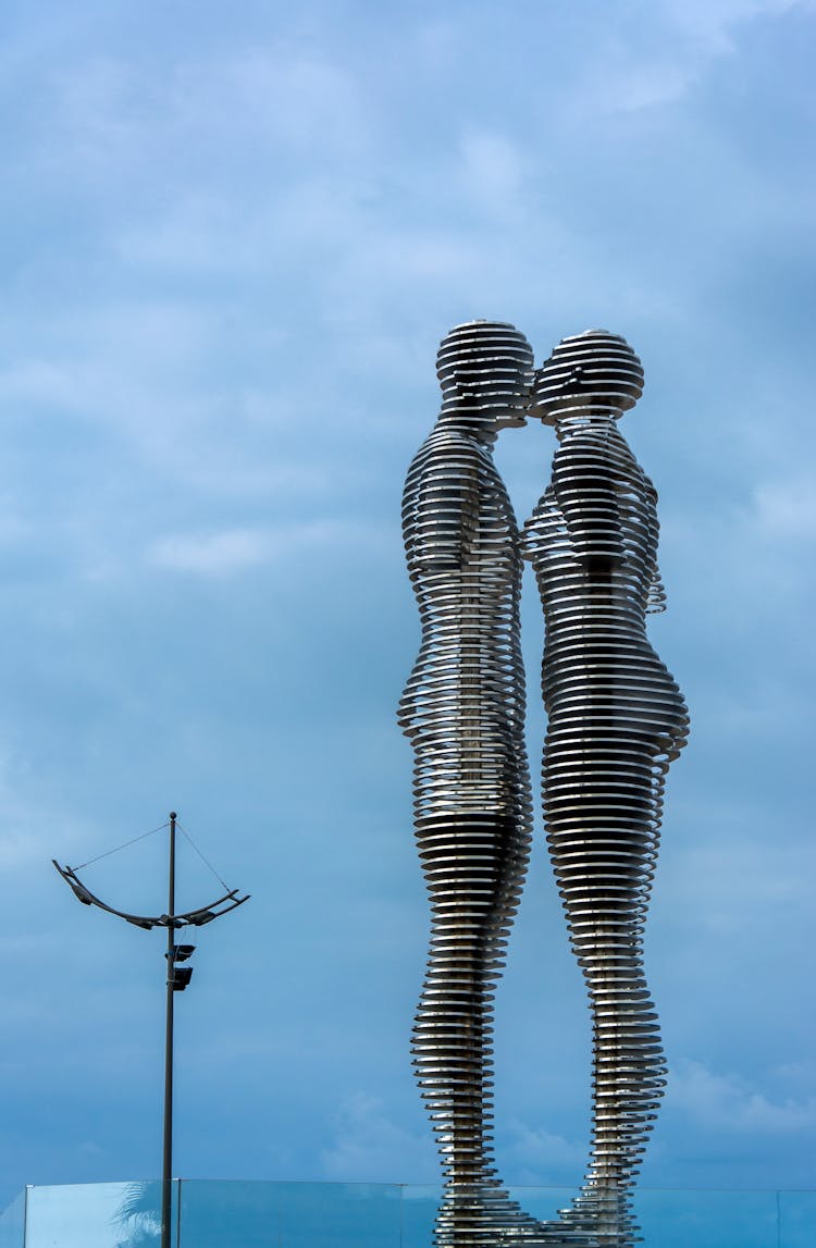 Low-Angle Shot Of Moving Statues Of Ali And Nino