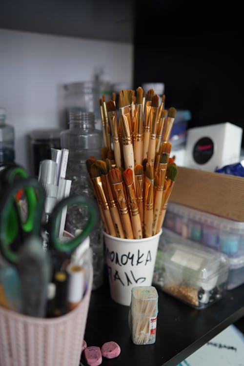 Free Paint Brushes in a Cup Stock Photo