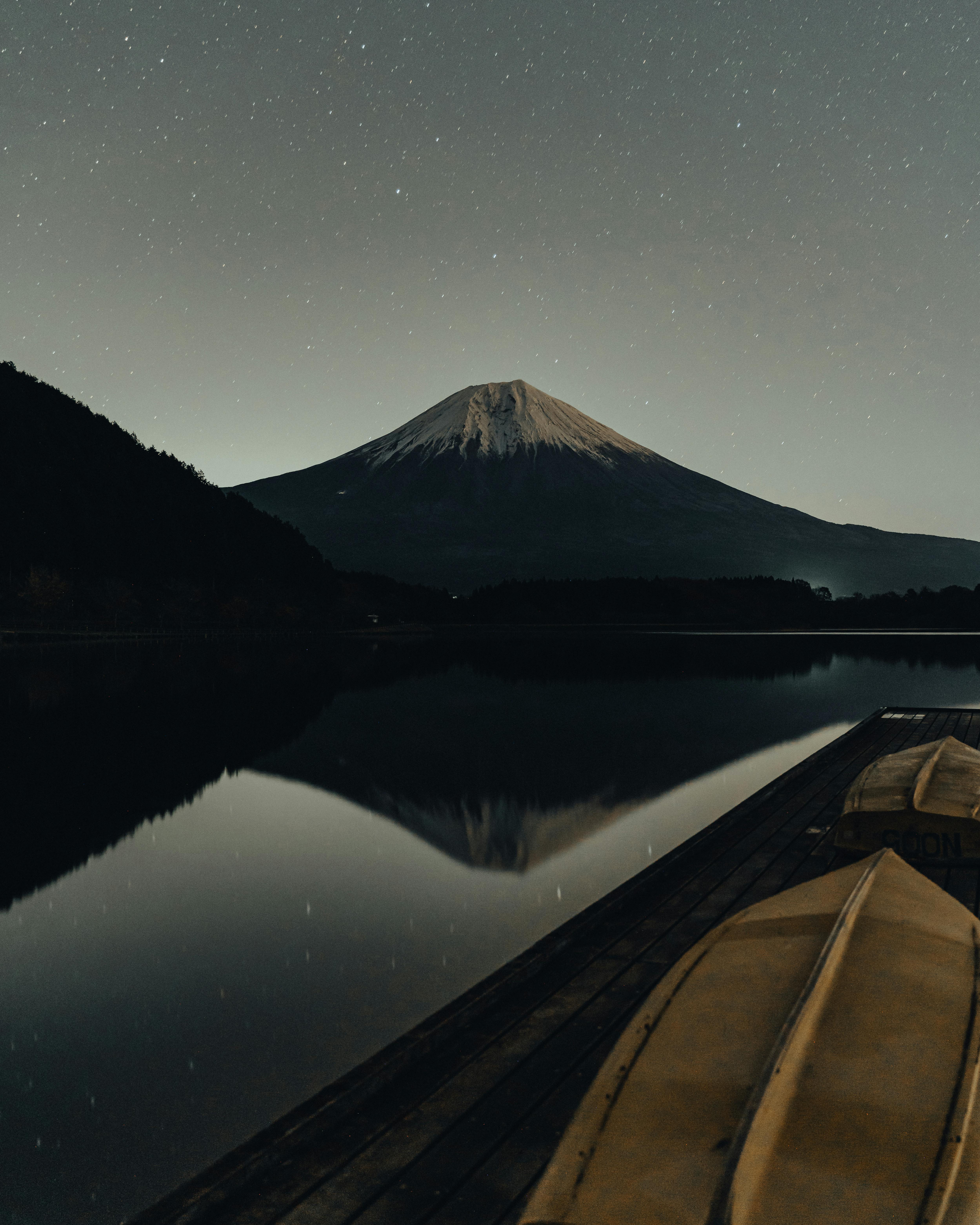 mountain with snowy top by the lake